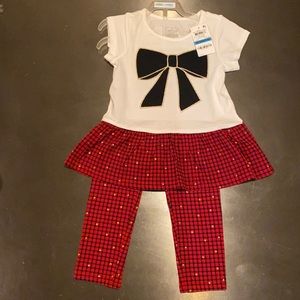 Girls 2 Piece Bow Set - Red Black and White with Gold Stars and Hearts